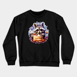 Winter Happy birthday Raccoon with a birthday cake Crewneck Sweatshirt